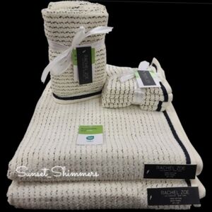 8pc Rachel Zoe Cream & Black Micro Stripe Cotton Bath Hand Washcloth Towel Set